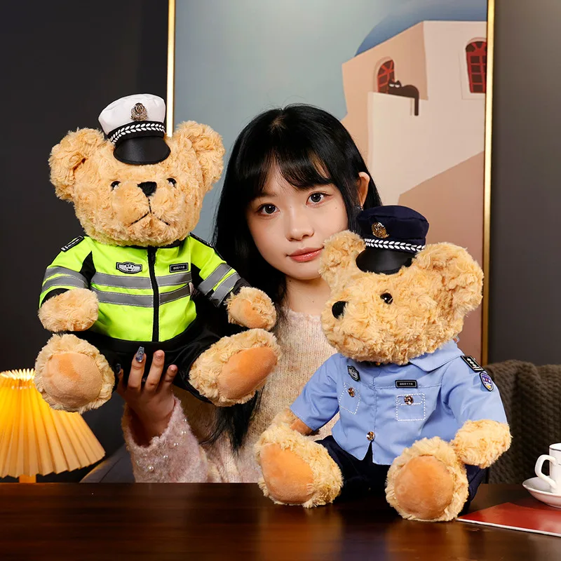 New 1pc 27cm/37cm Lovely Police Bear Peluche Toys Traffic Curly Teddy Dolls Stuffed Soft Animal Toy Kids Boys Xmas Gift