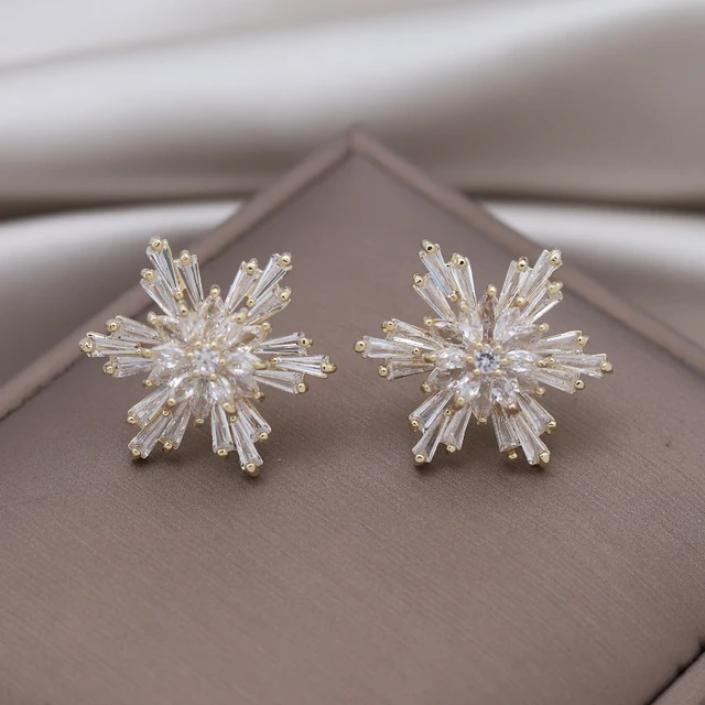 Diamond Snowflake Stud Earrings, 14k White Gold