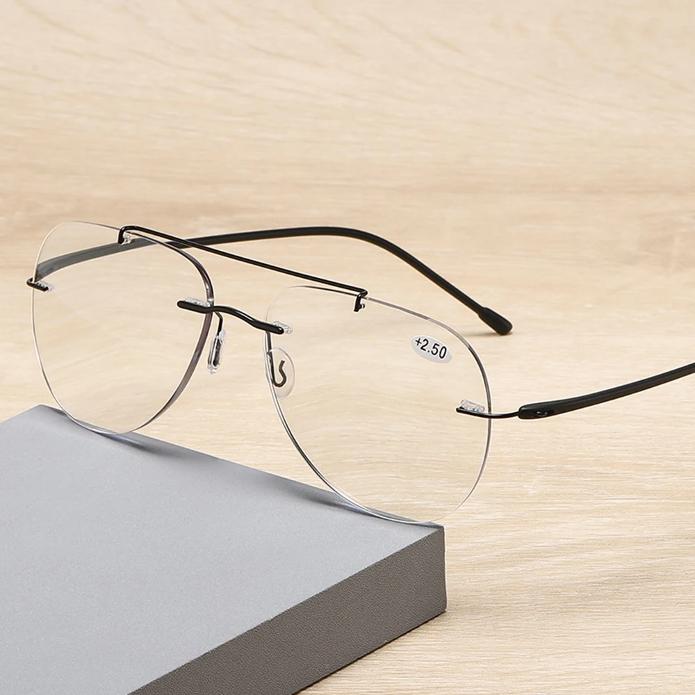 Titanium Alloy Double Bridge Pilot Rimless Photochromic Progressive ...