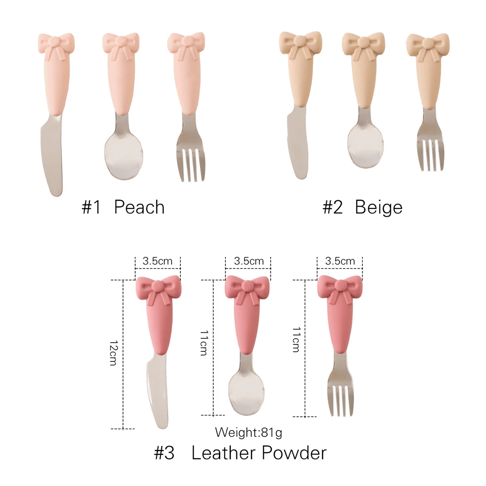 Baby Tableware Set BPA Free Silicone Bow Dish Tie Bowl Fork Food Plate Stainless Spoon Non-slip Tableware Newborn Feeding Tool silicone meal set silicone feeding set baby tableware set