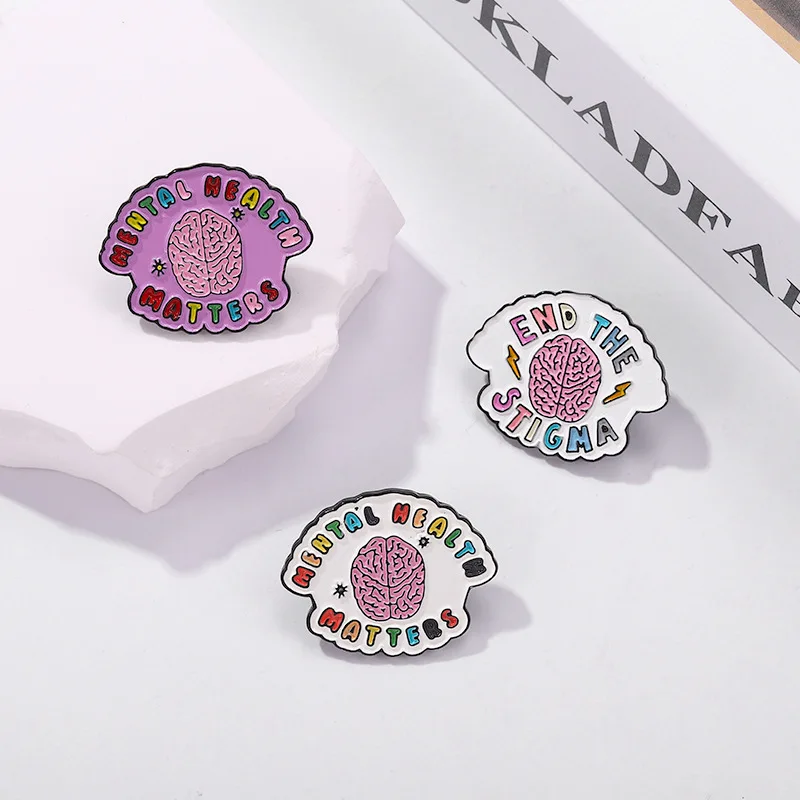 Mental Health Enamel Pins Custom Wholesale Brain Brooches Lapel Badges Quotes End The Stigma Jewelry Gifts Dropshipping