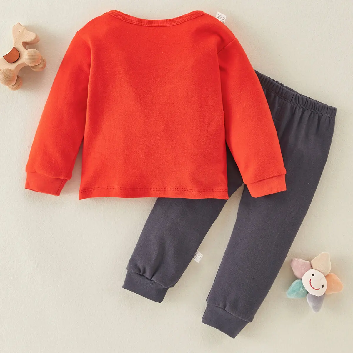 Cotton pajamas set hibobi 2-Piece 100% Cotton Children&rsquo;s Comfortable Round Neck Warm Home Clothes Set Cute Animal Pajamas And Pajama Pants Set