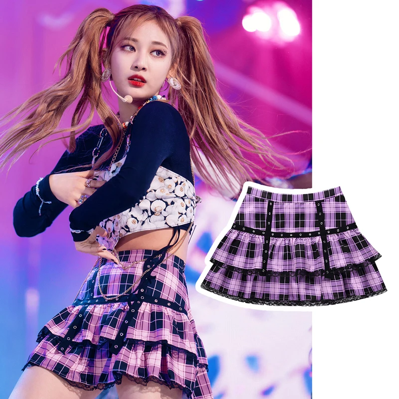 

Female Singer Purple Plaid Skirt Nightclub Gogo Dancer Stage Performance Costumes New Modern Jazz Pole Dance Clothing DWY7287