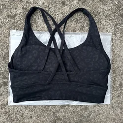 Women's Solid Color Athletic Sport Bra with Cross-Back Design - High-Quality, Shockproof, with Removable Chest Pads for Gym and Yoga Workouts (Leopard print)