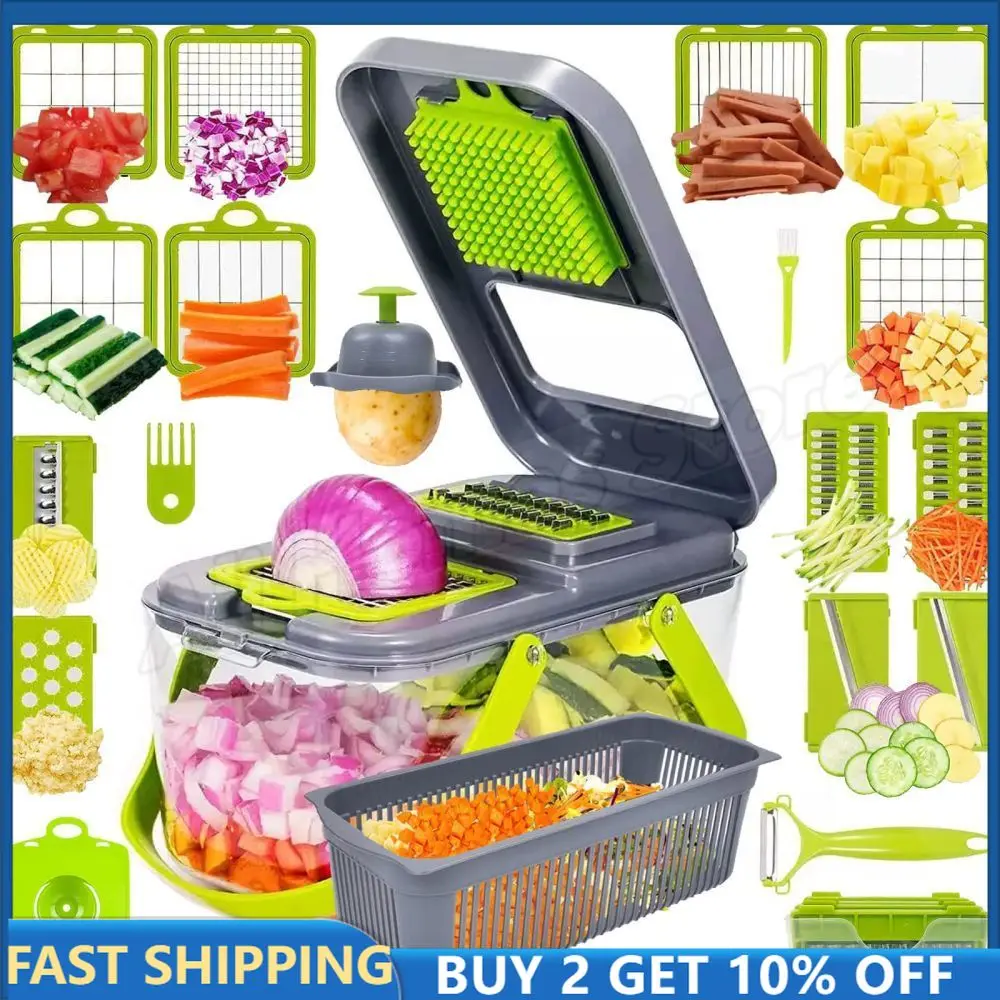 Hachoir à Légumes Fullstar 9 En 1 - Avec Récipient En Inox, Trancheuse, Râpe, Accessoires De Cuisine Inclus (acier Inoxydable)