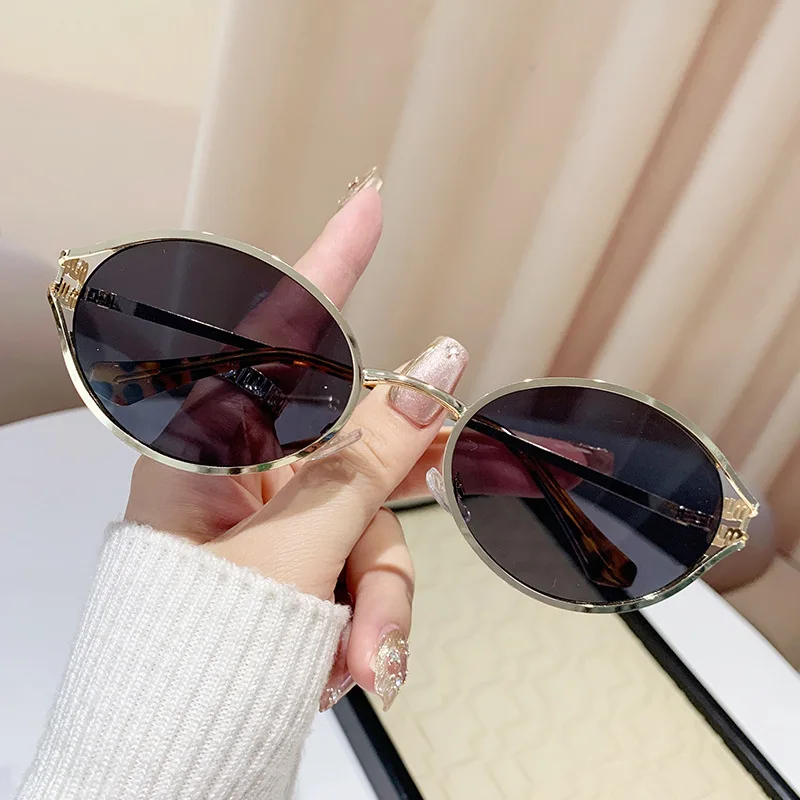 vintage small oval alloy sunglasses women new fashion brand