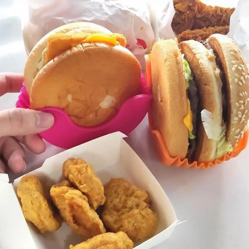 Portable Burger Stand Adjustable Burger Stand Silicone Rack Retractable Holder Set Touch-free Reusable Hamburger Clip Box