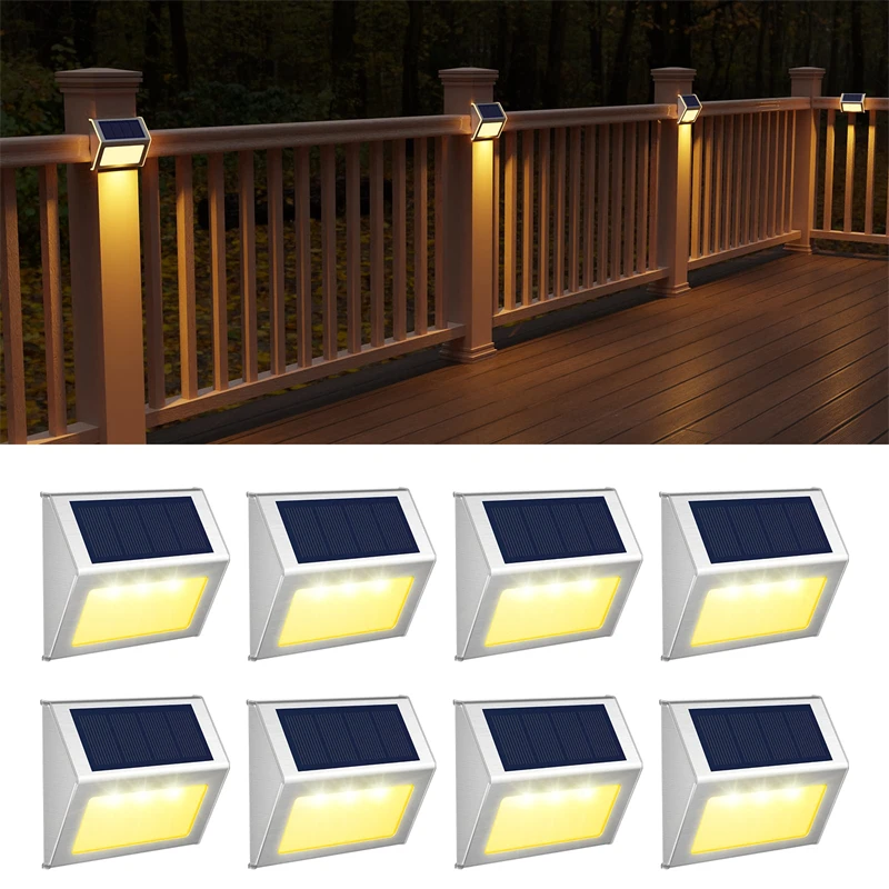 Solar Fence Lights Outdoor Stainless Steel Solar Powered LED Outdoor Lamp Waterproof Step for Stair Patio Path Garden Decoration steel metal plant shelf organizer flowers corner patio plant stands indoor holder porta macetas para plantas balcony furniture