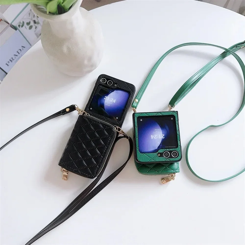 Vintage Leather Crossbody Wallet Flip Case with Zipper Closure