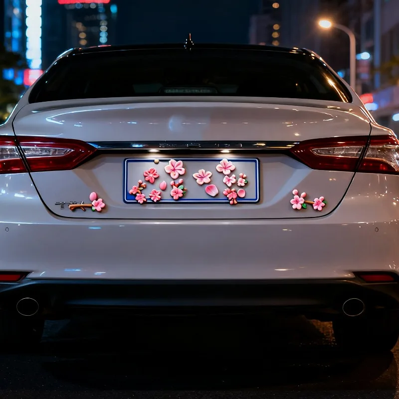 3D Peach Flower Car Sticker Interior Decor Cute Kawaii DIY 3D Resin Flower Decal for Women Girls Dashboard Air Vent Decoration