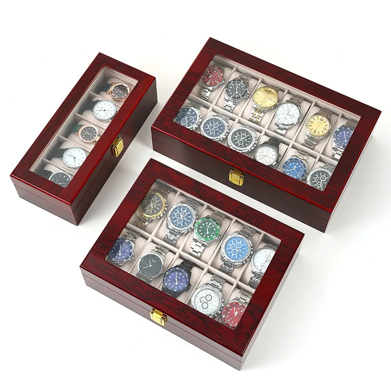 2/3/5/6/10/12 Grids Luxury Wooden Watch Holder Box For Men and Women Glass Top Jewelry Organizer Stroge Cases Clock Gifts Boxes