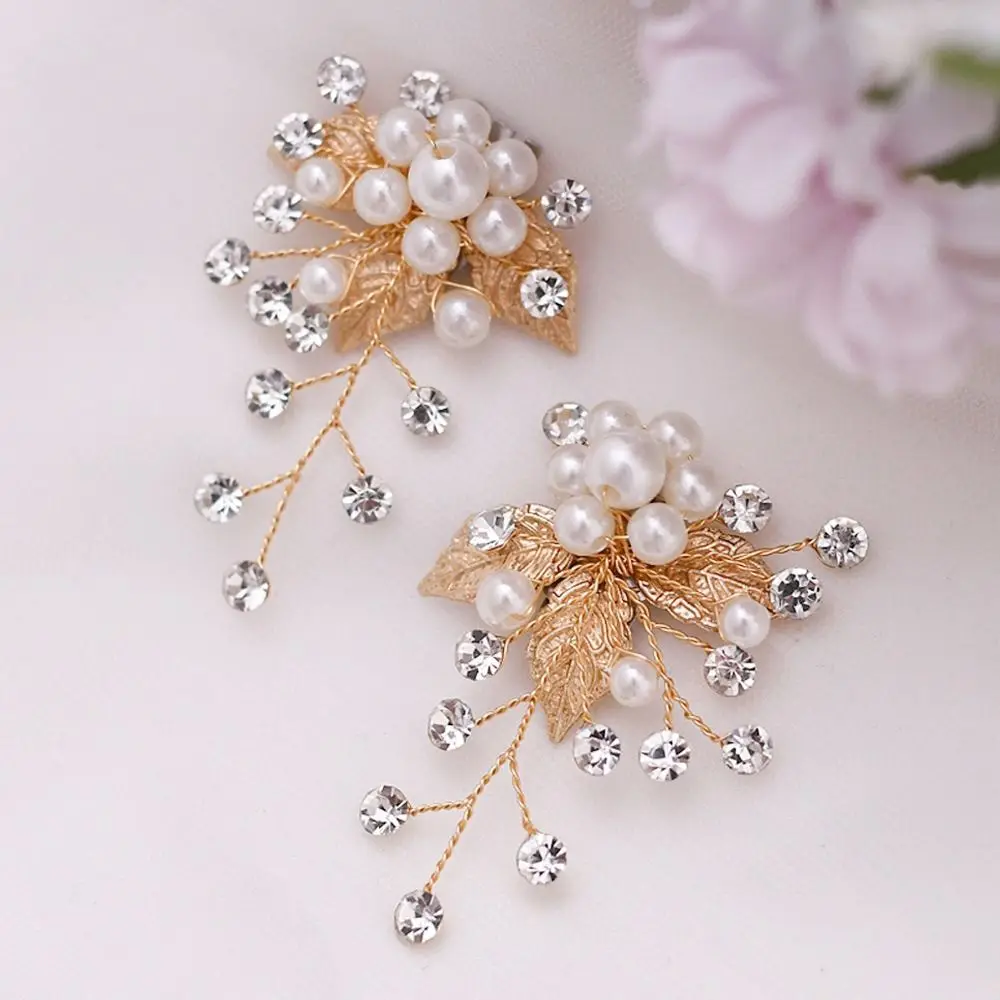 

1Pair Beautiful Rhinestone Pearl Shoes Clips Flower Opal Diamond Shoe Buckle for Wedding Party Handmade Bridal Accessory