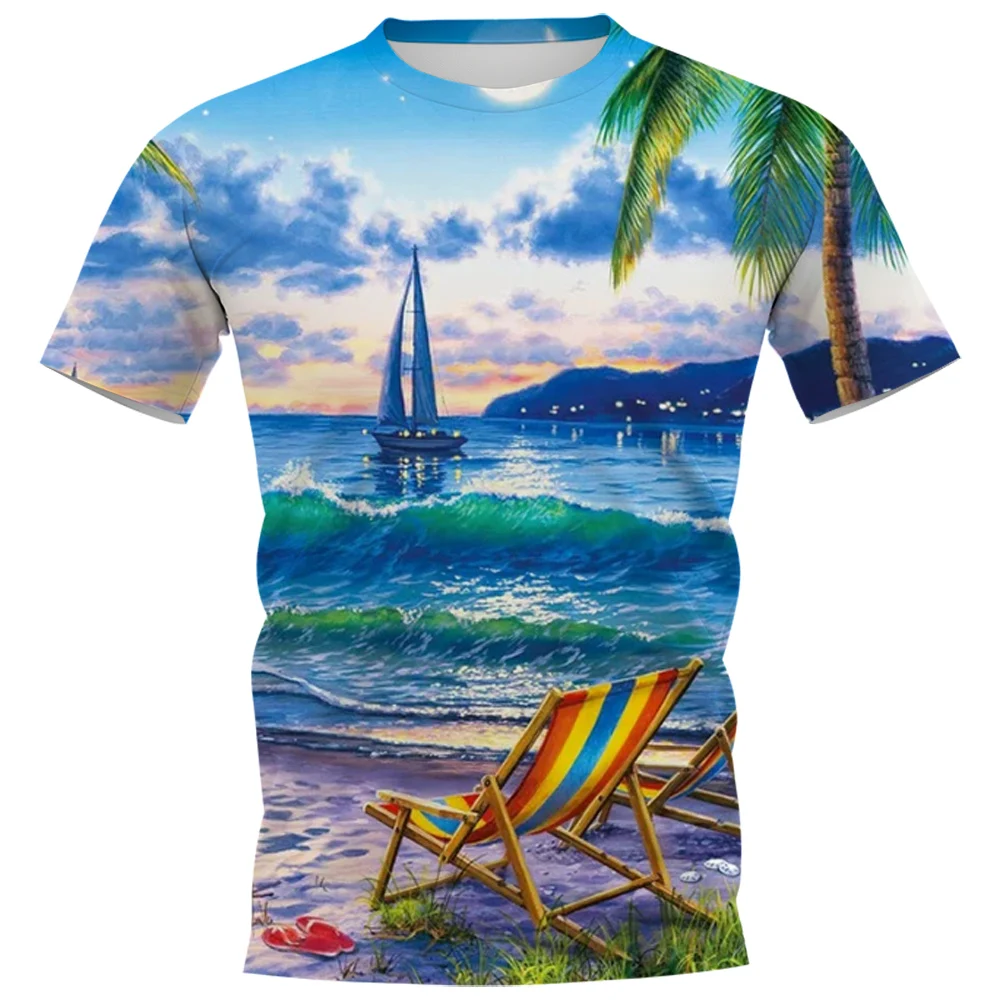 Hx Hawaii T-Shirt Island Sailing Beach Rainbow Lounger 3D Graphic T-Shirt Tees Camicie Casual Estive Harajuku Abbigliamento Uomo