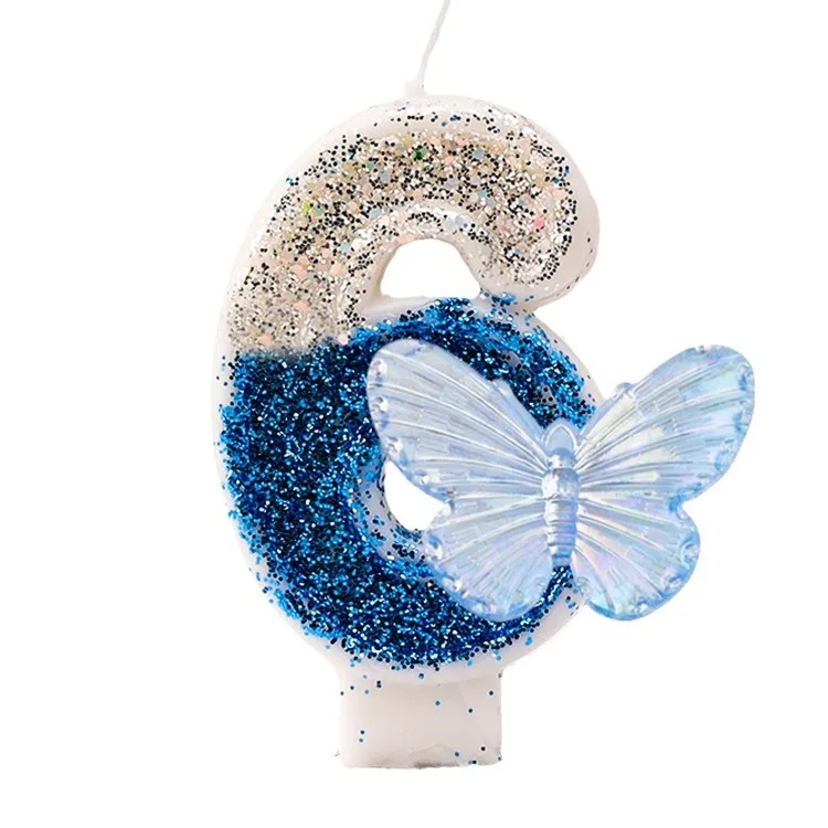 1st Birthday Candle Cake Topper Colours Creative Number 1 Candle Cute Blue Butterfly Digital Candle Birthday Wedding Party Decor