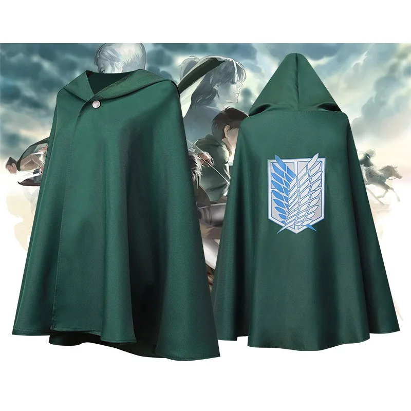 

Child Adult Anime Attack on Titan AOT Hooded Cloak Wing of Liberty Freedom Capes Cosplay Costumes Green Black Coat Halloween