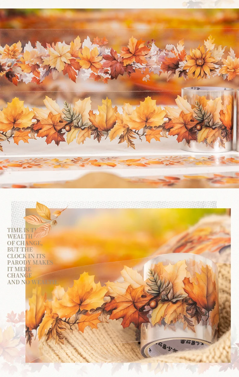 Journal GO 4.5x200cm Transparent PET Autumn Leaves Plant Tape DIY Scrapbooking Photo Album Collage Journaling Masking Tape – Detail 6