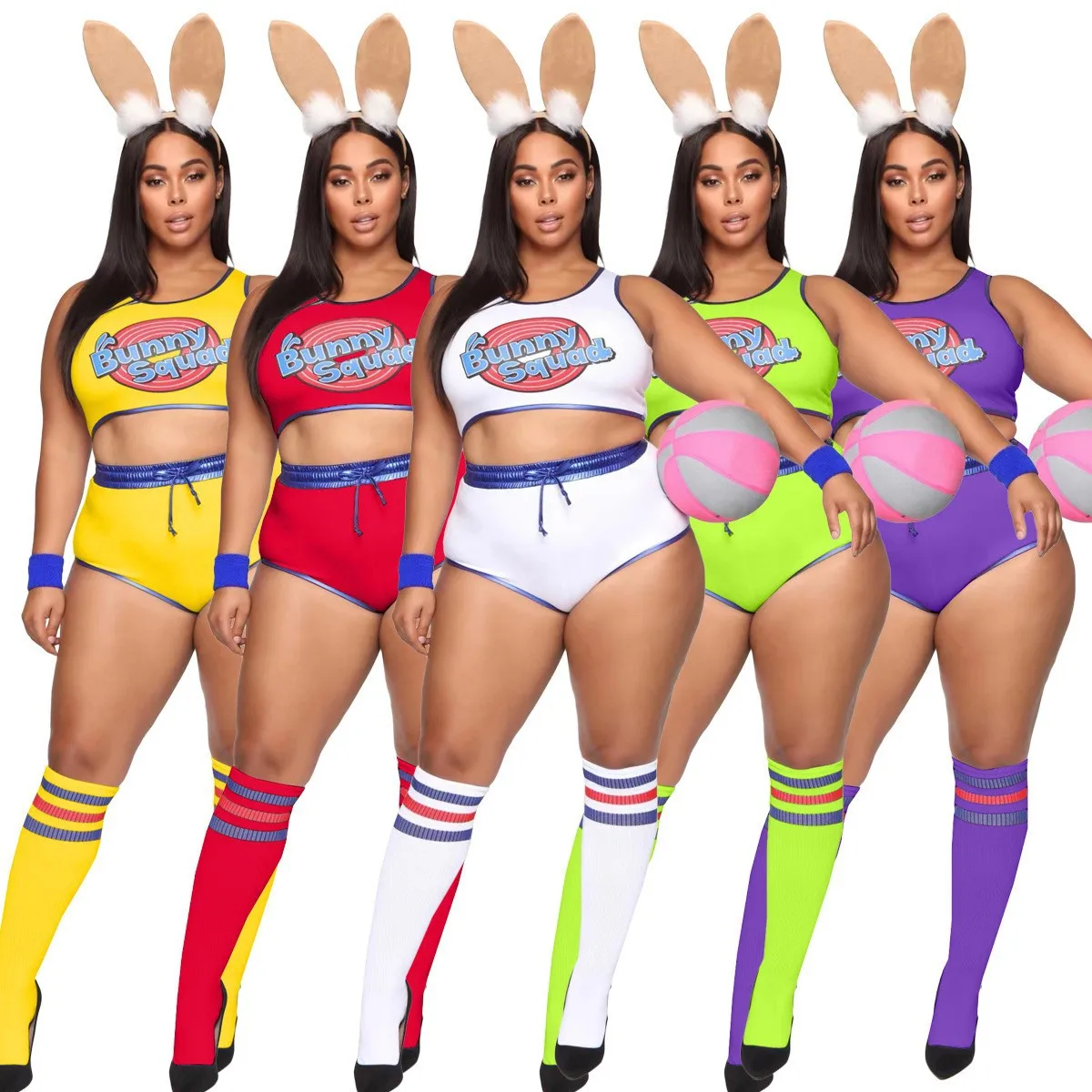 

Cross-Border Women's Clothing Basketball Football Auto Show Top Shorts Headdress Three-Piece Set Cheerleading Cheerleading