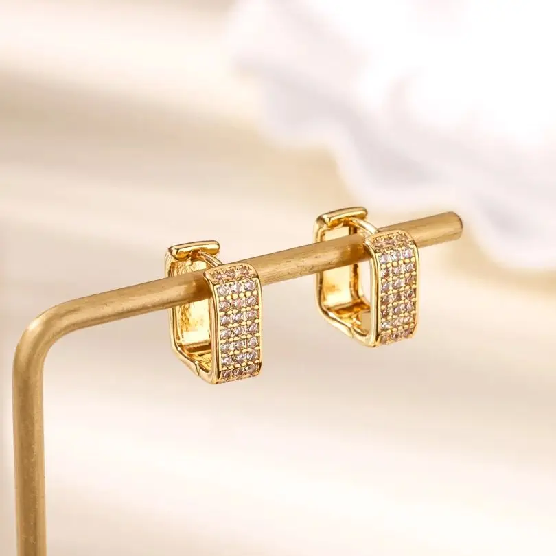 Zircon Square Hoop Earrings Luxury Gold Color Stainless Steel