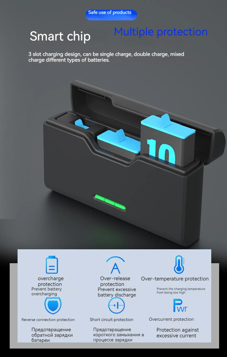 Description Picture 6 of itemuniversal Battery Charger For GoPro Hero 11 10 9 8 7 6 5 camera Accessories Fast Smart Charging Case Charger Storage Box SD slot