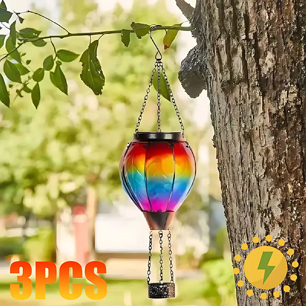 3PCS Christmas Outdoor Hanging Solar Lanterns 4 Color Hot Air Balloons Solar Power Decorative LightingFixtures Home Decoration