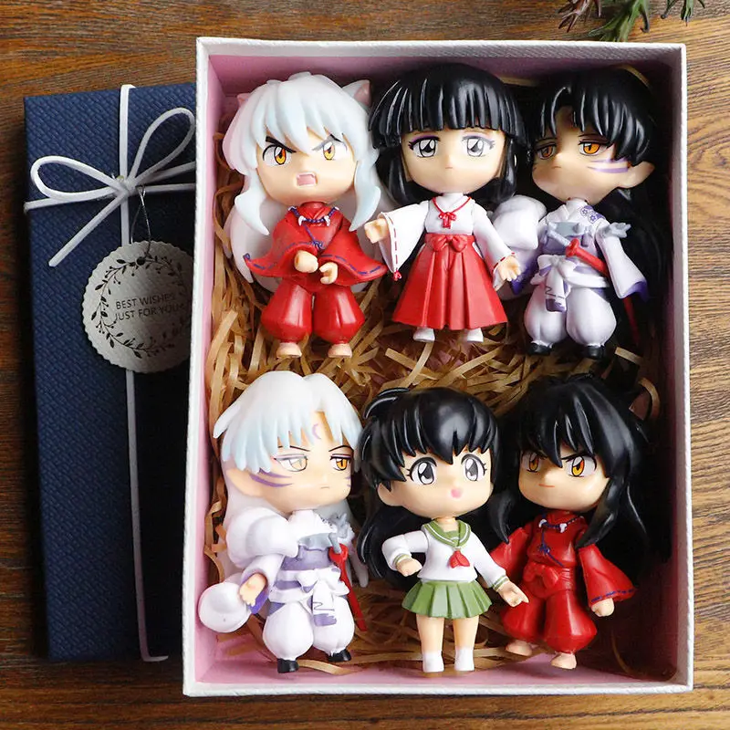 

6Pcs Inuyasha Q Version Figure Model Toy cute Sesshoumaru Higurashi Kagome Pvc Doll Model Desktop decorations Children's gifts