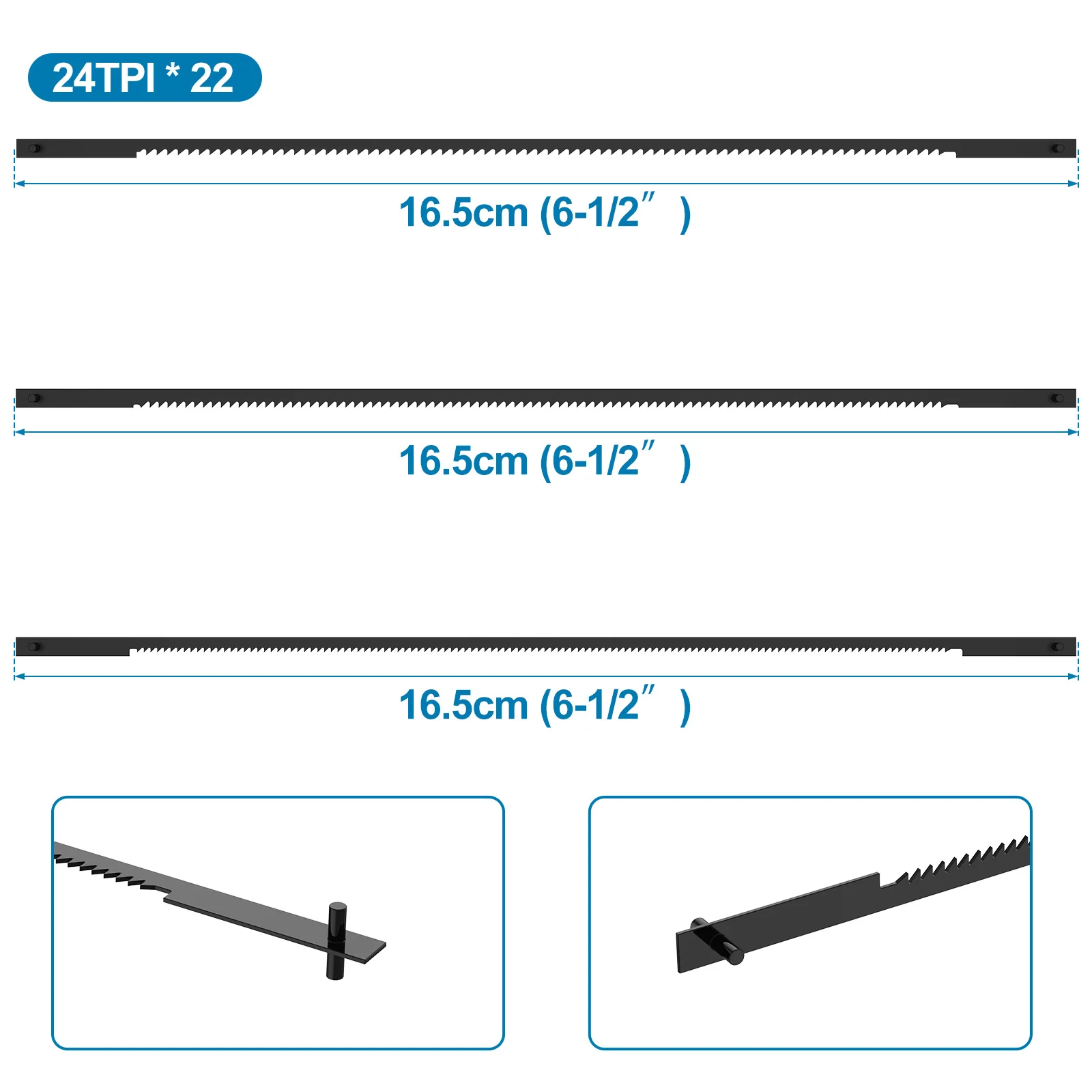Jig Saw Blades 22Pcs 6-1/2 Inch Coping Saw Blades 24TPI HCS Saw Blades Pin End Cutting Woodworking Blade Cutting Wood Plastic Metal