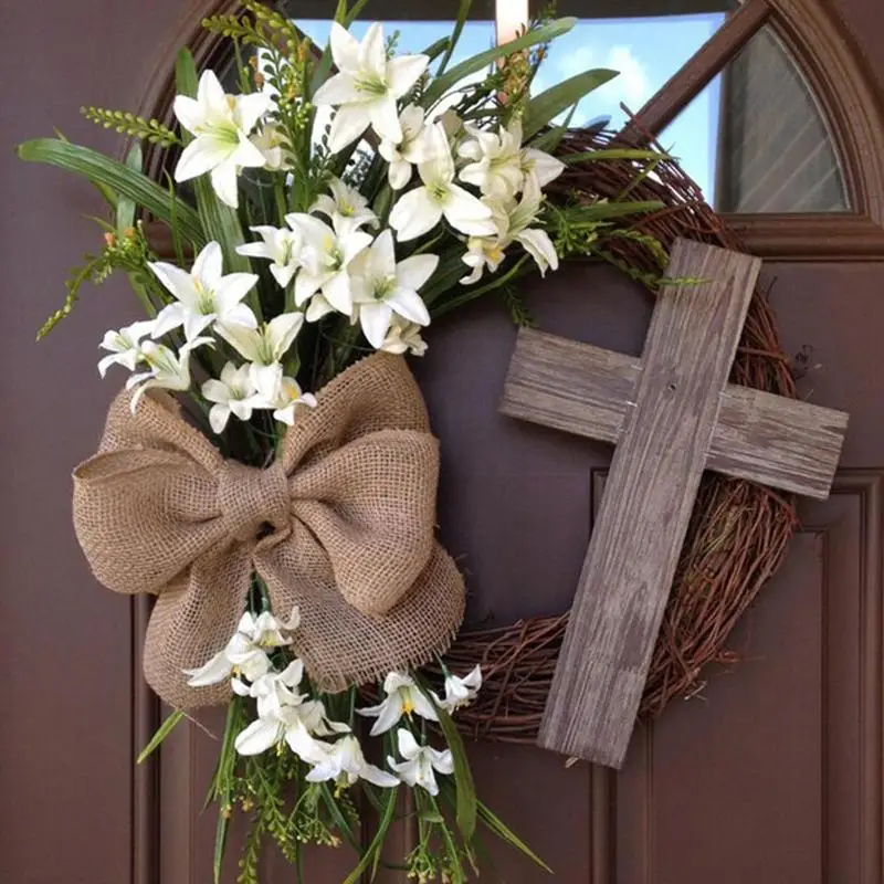 

Easter Wreath For Front Door Welcome Door Sign Wreaths Hanging Ornaments Rustic Wreath Spring Flower Decorating Easter Front