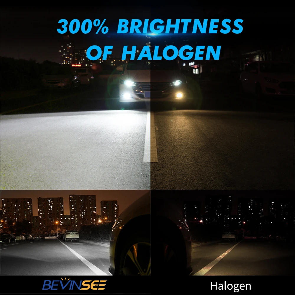BEVINSEE H11 LED Headlight Bulbs H8 H9 LED Fog Light for Vehicles 1:1 Halogen Bulb Fanless Wireless Lights Bulb for Vehicles 12V