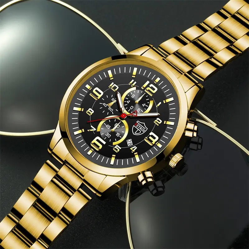 Fashion Mens Sports Watches for Men Luxury Stainless Steel Quartz Wrist Watch Calendar Luminous Clock Man Business Casual Watch - 5