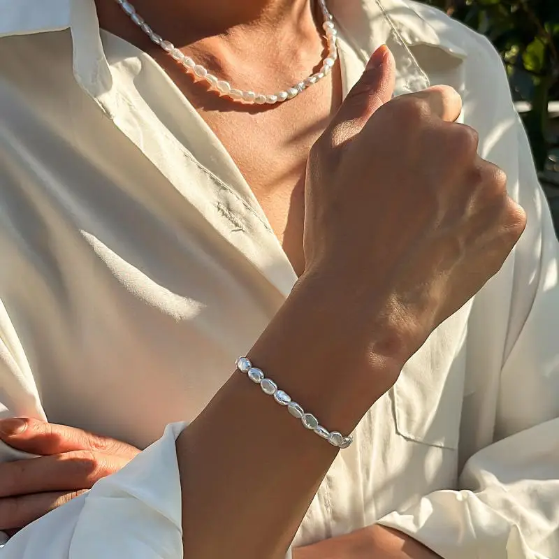 New Fashion Oval Imitation Pearl Chain Bracelet Necklace