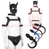 Puppy Play Dog Hood Mask Collars Armband Ass Exposed Pants Tail Bdsm Bondage Chest Straps For Slave Pup Role Play Fantasy SM Set 1