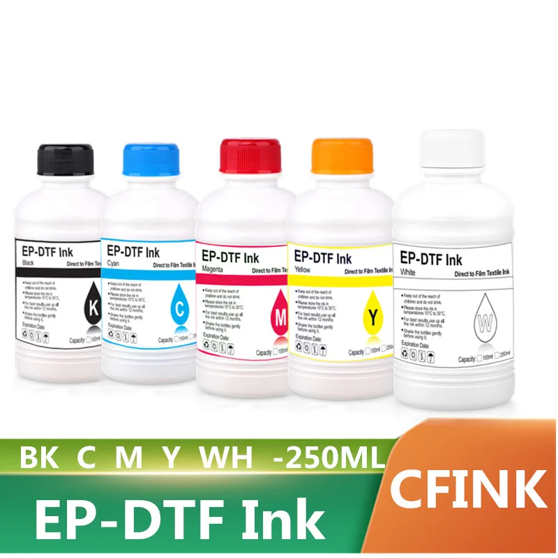 DTF ink kit 250ML 1PC 1BK 1C 1M 1Y 1WH direct to transfer film ink for PET film all desktop & large format DTF printer
