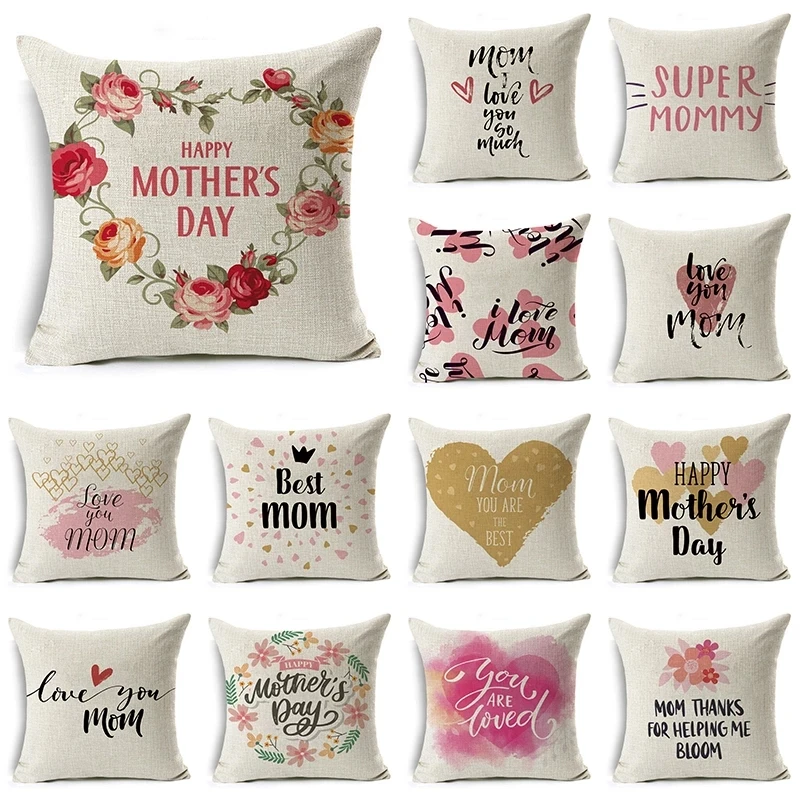 

Happy Mother's Day Presents Cushion Cover Cotton Linen LOVE Letter Gifts Home Decorative Pillows Cover for Sofa Pillowcase