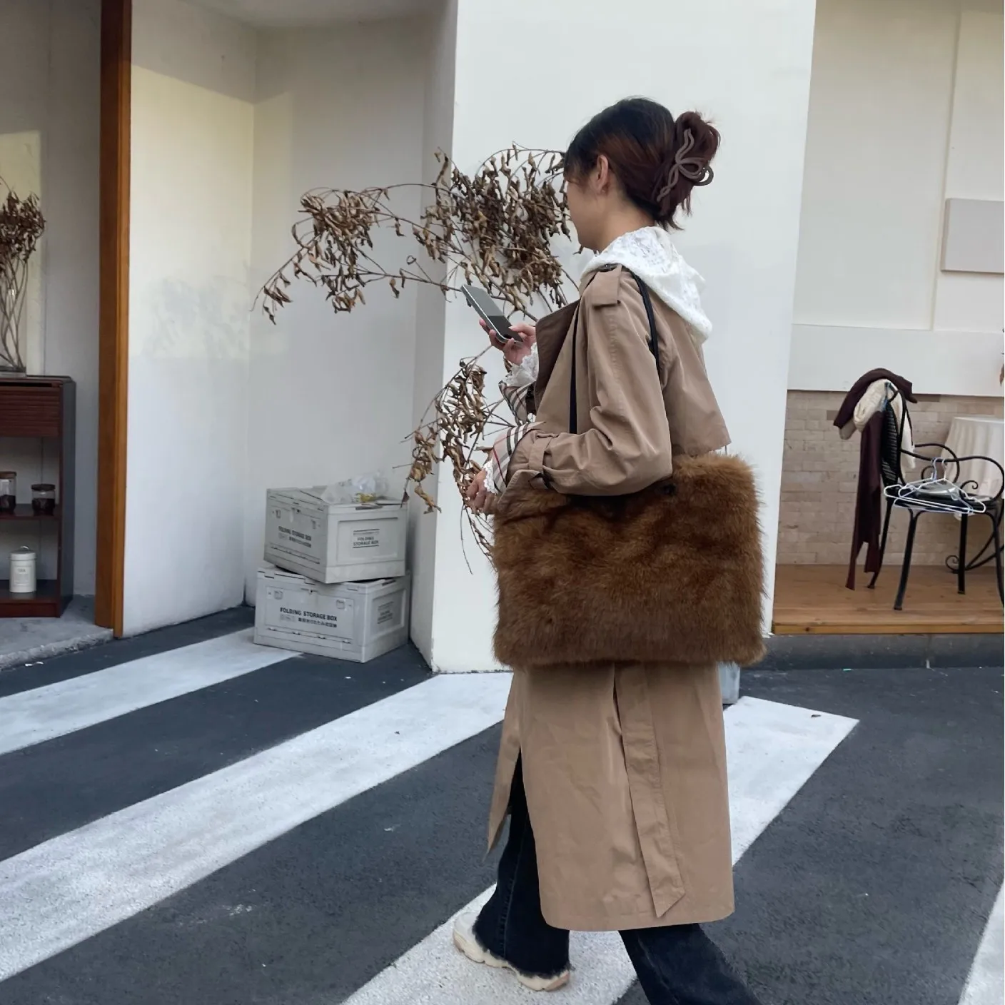 Faux Fur Tote Bag Women's Bucket Plush Luxury Design Ladies Handbags Soft Winter Crossbody Shoulder Bags Bolsa Feminina
