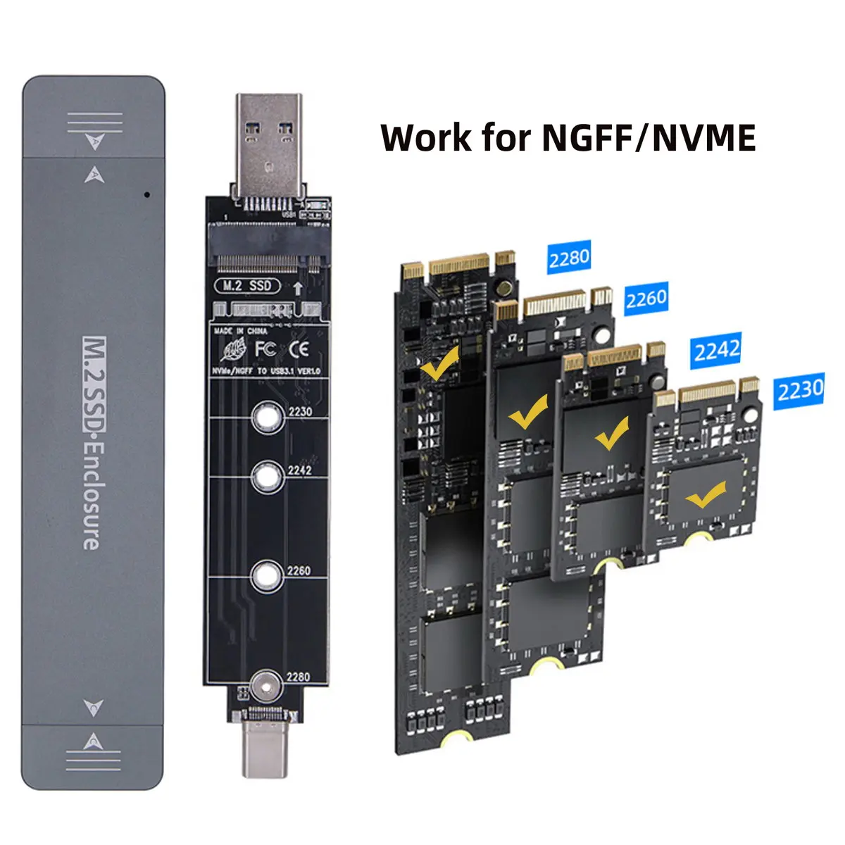 

CY M.2 to USB Adapter,NVME M-Key M.2 NGFF SATA SSD to USB 3.0 Type A & Type C Combo PCBA Case 2280mm Adapter RTL9210B Chipset