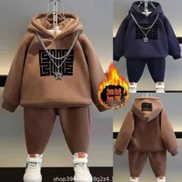 Boys Thickened Sets Children Padded Warm Hoodies Suit Kids Winter Fashion Sweatshirts+Sports Pants 2Pcs Outfits Toddler Clothes