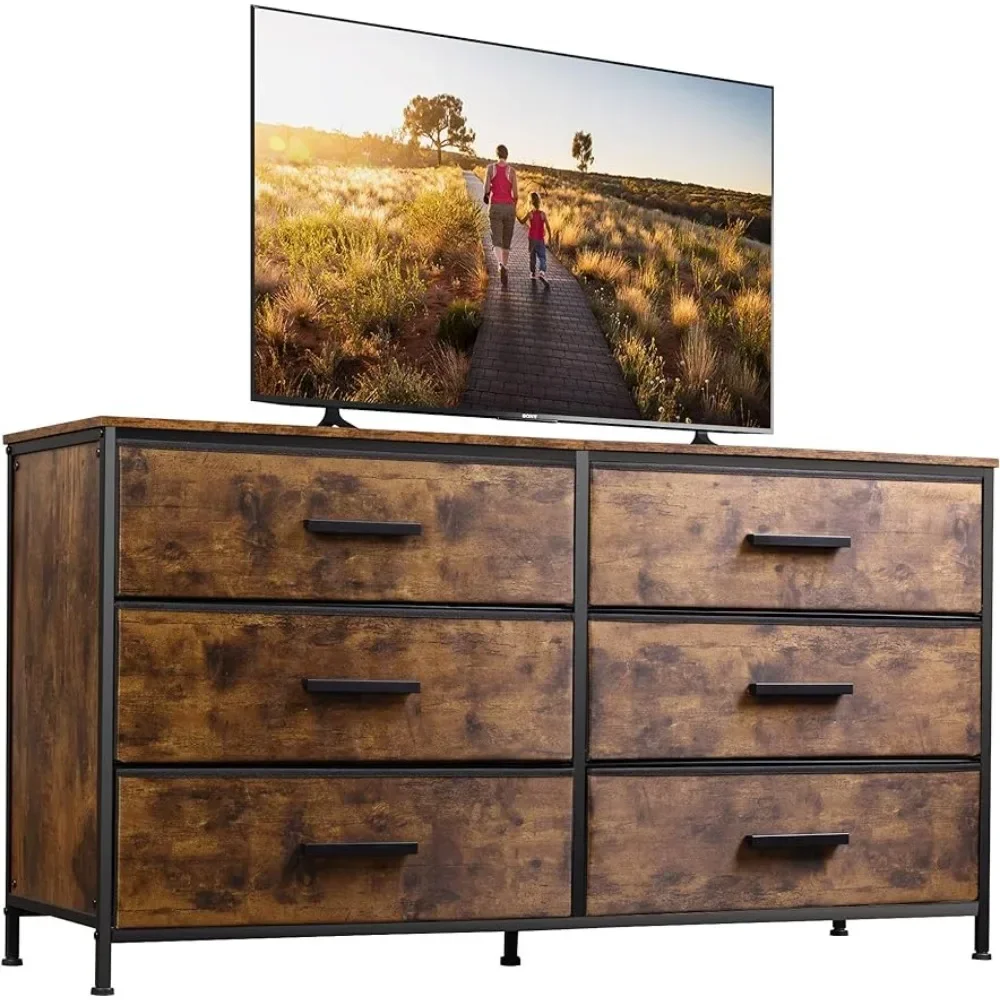 

WLIVE Wide Dresser with 6 Drawers, TV Stand for 60" TV, Fabric Double Dresser, Large Storage Tower Unit, Chest of Drawers