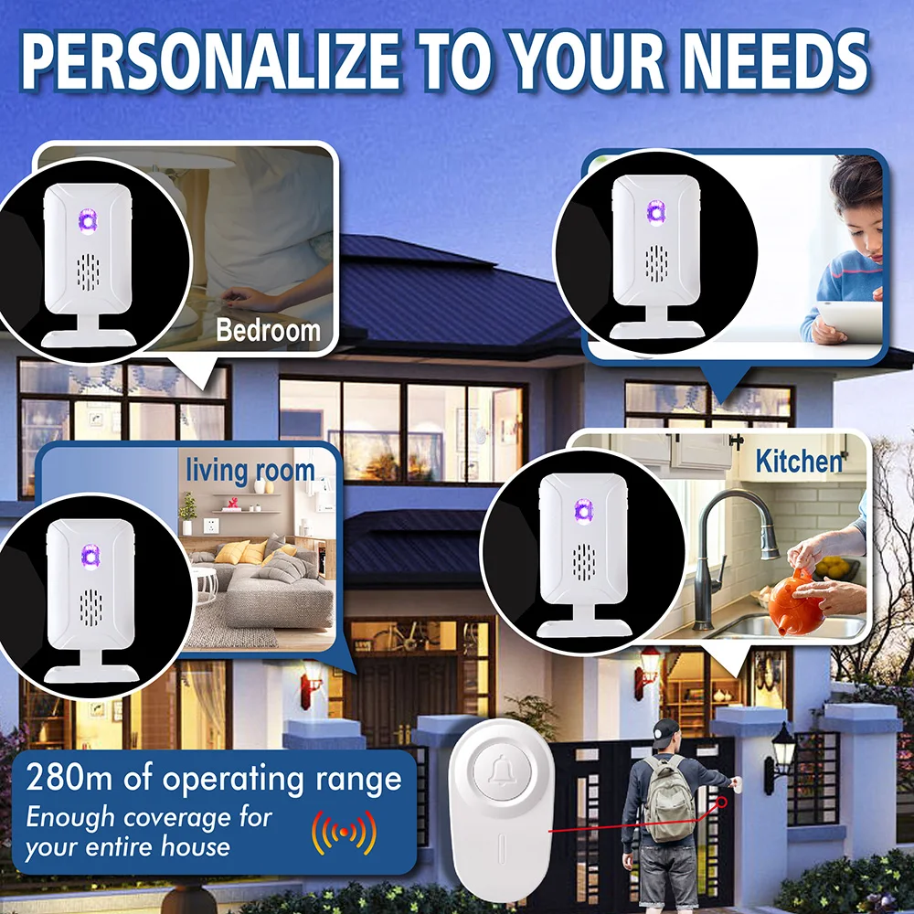 Medical Alert Button Emergency Alarm Button Wireless Range Caregiver Pager for Elderly 280M Distance Smart Call System Emergency Life Fall Alert Alarm Patient Senior Care