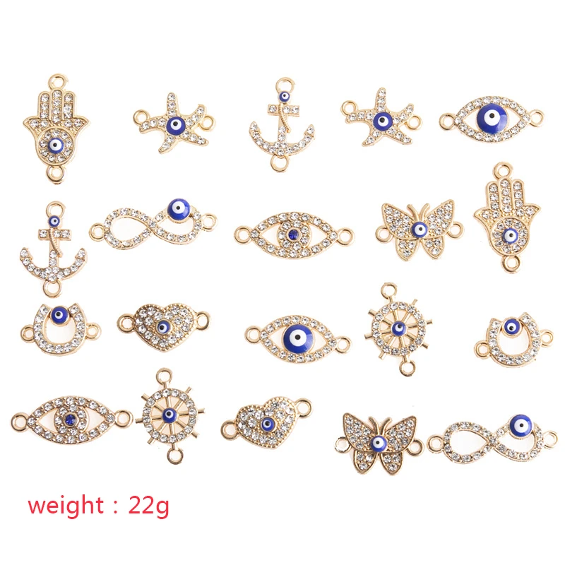 20pcs/lot Gold Color Multi-style Rhinestones Crystal Eyes Charms Pendant DIY Bracelet Necklace for Jewelry Accessories
