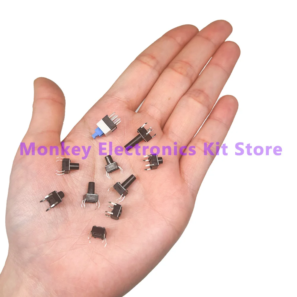 Push Button Switch 100 180 and 200 PCS 10 kinds of push-button switches directly inserted touch switch hardcover Box Kit