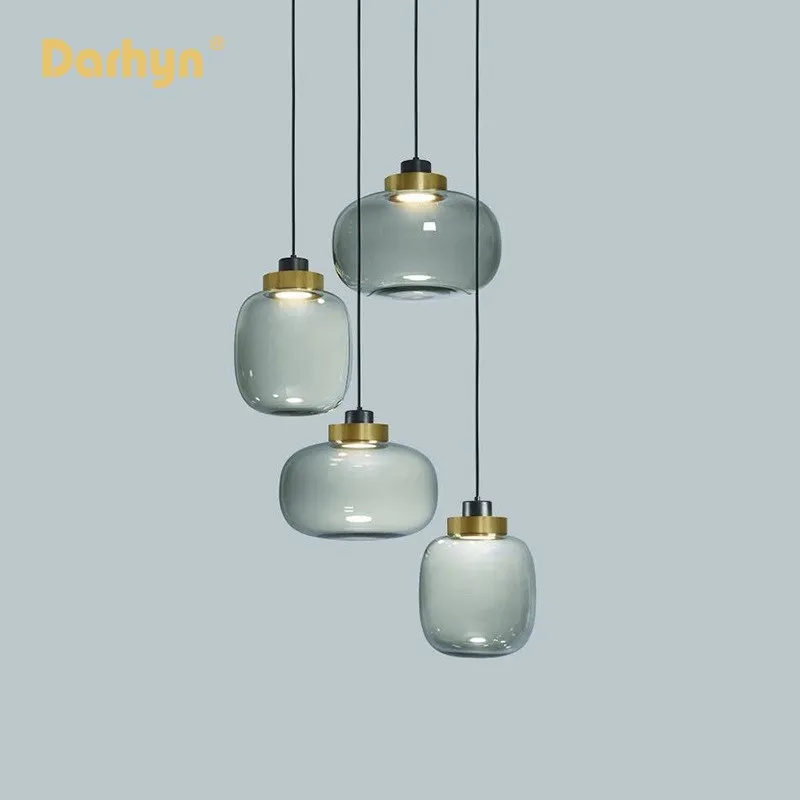 

Modern Glass Pendant Light Smoke Grey Hanging Lights Bedside Living Room Bedroom Aisle Living Room Dining Room Bar Decor Fixture