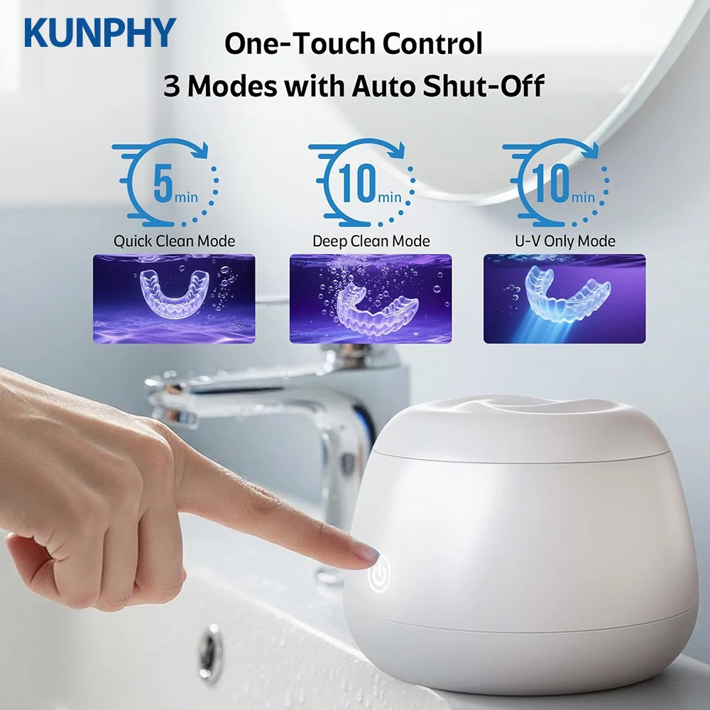KUNPHY Dental Ultrasonic Retainer Cleaner Machine 48kHz Dental Cleaning Pod with UV 200ML Deep Cleaning Bath for Denture Aligner 1