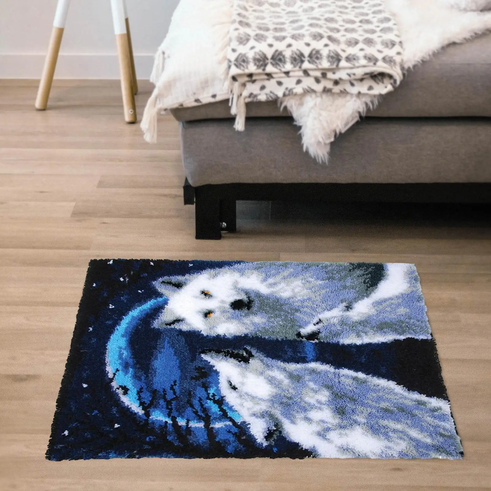 Wolves Latch Hook Rug Kit Rug Making Kit Embroidery Carpet Set for Carpet Beginner Making Tool Precut Sewing Crochet Gift