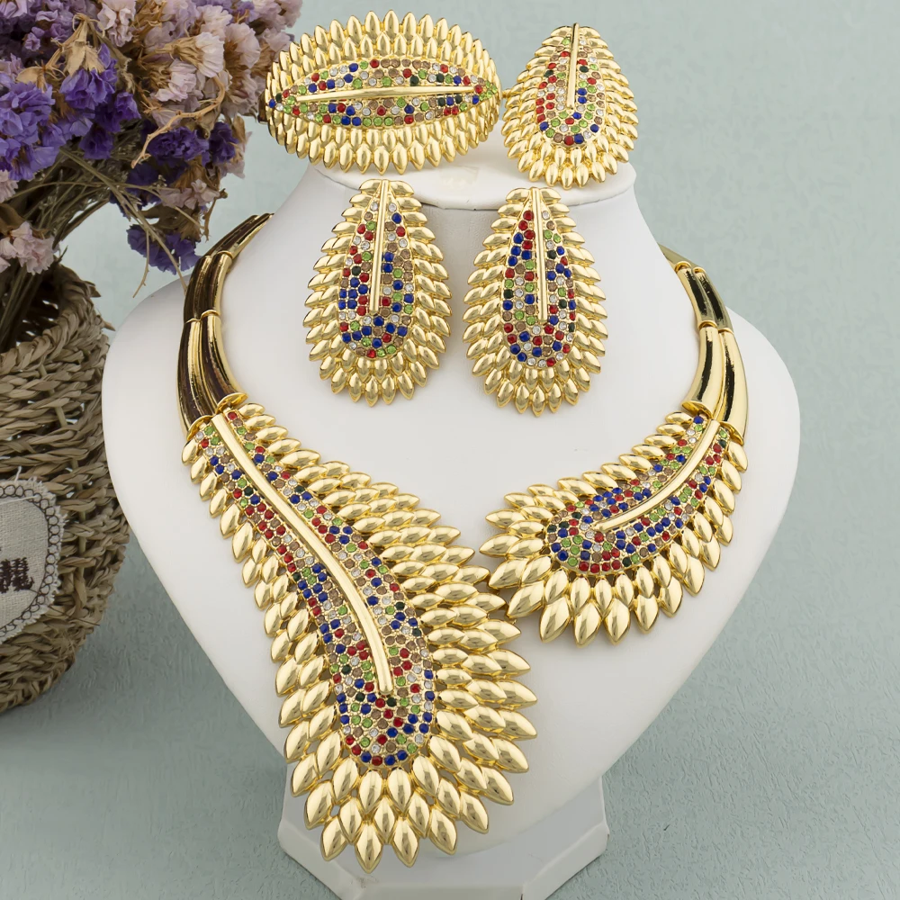 TrendyColorfulJewelrySetforWomenZirconCollorEarringsand