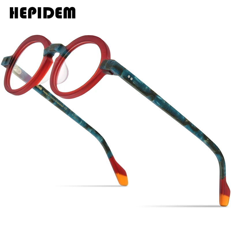 

HEPIDEM Multicolor Acetate Glasses Frame Men Matte Retro Round Eyeglasses Women Optical Prescription Spectacles Eyewear 9233