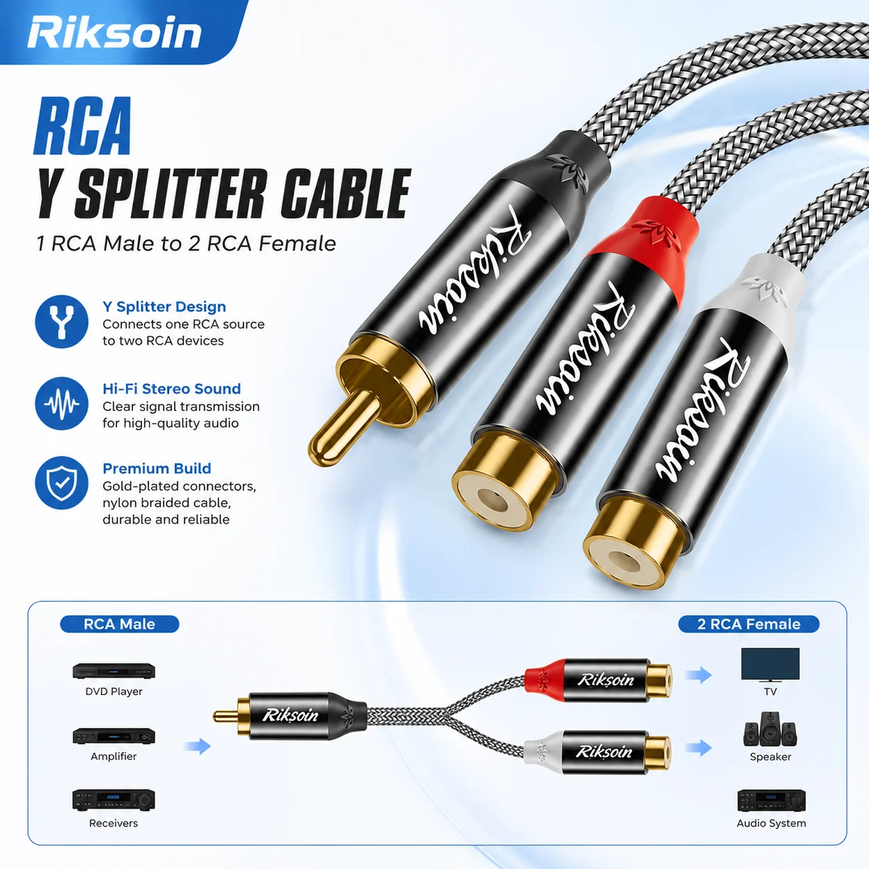 Premium Gold-Plated RCA Y Splitter Cable for Superior Audio Quality