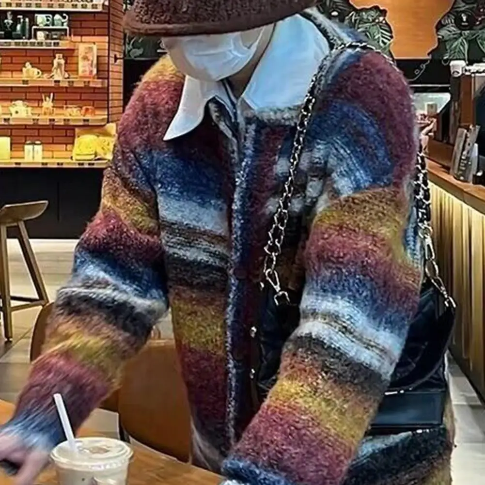 

Retro Striped Cardigan Versatile Stripe Cardigan Versatile Unisex Retro Striped Knitted Sweater Loose V-neck Cardigan for Men