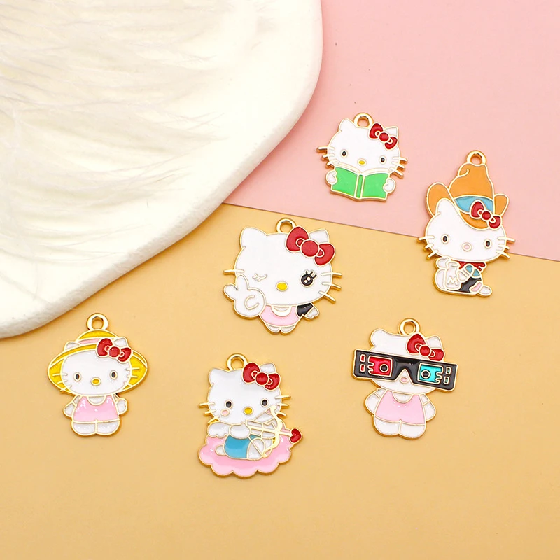 

10pcs cartoon cat DIY alloy jewelry accessories cute K cat dripping oil small pendant earring pendant charms for jewelry making