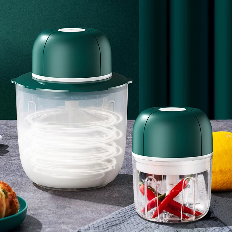1000ML Electric Garlic Press 250ML Meat Grinder Egg Beater 2 In 1 Wireless Electric Food Blender Baby Complementary Food Mixer