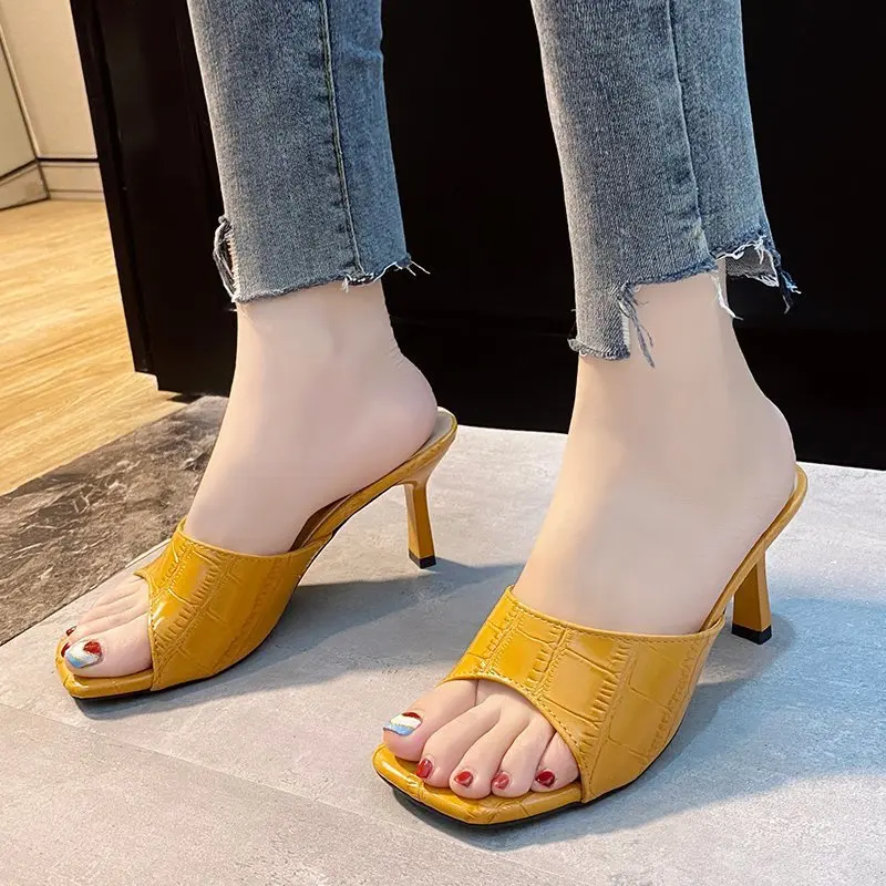 High Heel Slippers Women Shoes 2022 New Square Head Fish Mouth Fine Heel Sandals and Slippers Zapatos De Mujer Plus Size 43